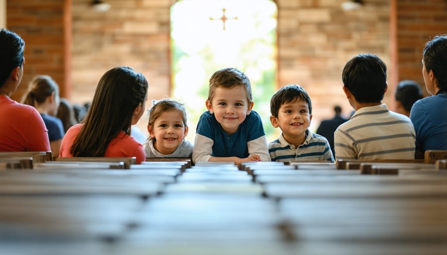 Christian families interacting and supporting each other at church gathering