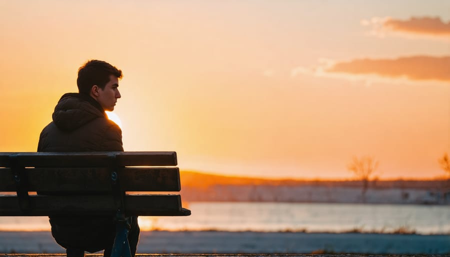 Solitary young man in contemplative pose representing the emotional journey of fatherlessness