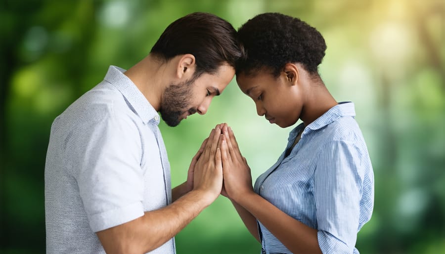 Christian couple praying together, demonstrating spiritual unity in marriage