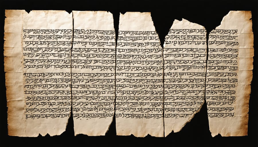 Ancient Hebrew text visible on preserved fragments of the Dead Sea Scrolls