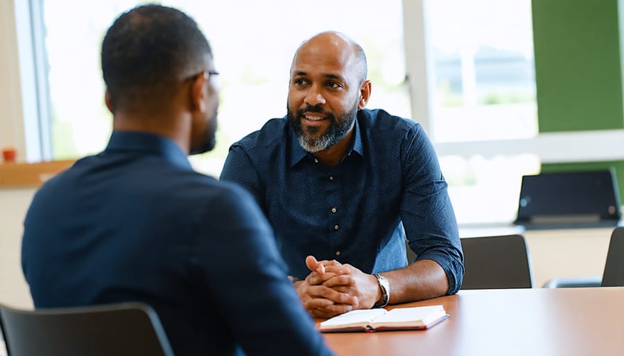 Pastor or Christian counselor providing supportive counseling in a welcoming environment