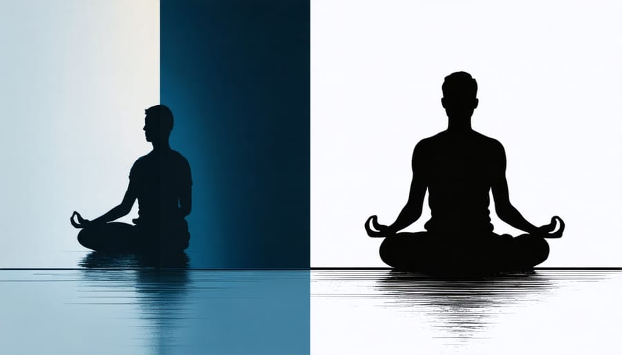 Side-by-side comparison of healthy spiritual practice versus religious addiction