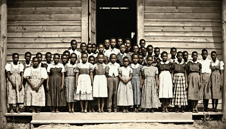 Black and white photograph of a free Black church congregation standing together outside their church building in the early 1900s