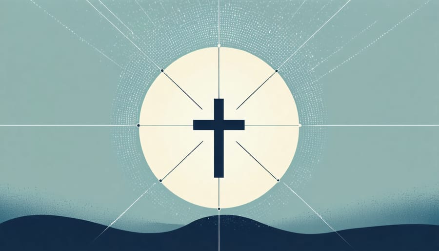 Abstract illustration of integrated spirituality with cross at center