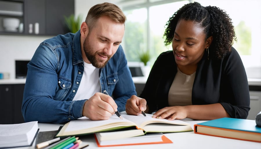 Church leader and mental health professional reviewing mental health ministry materials