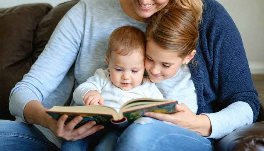 Mother and child sharing intimate moment reading scripture together