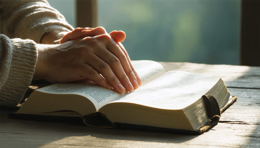 Open Bible and praying hands symbolizing prayer-guided biblical counseling