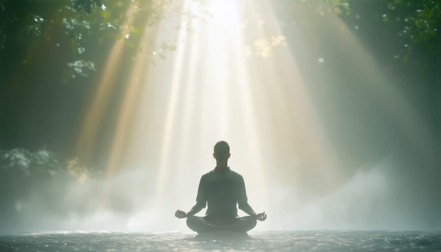 Person meditating with ethereal light symbolizing spiritual discernment and divine guidance