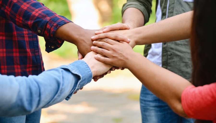 People of different ethnicities joining hands in unity during Christian worship