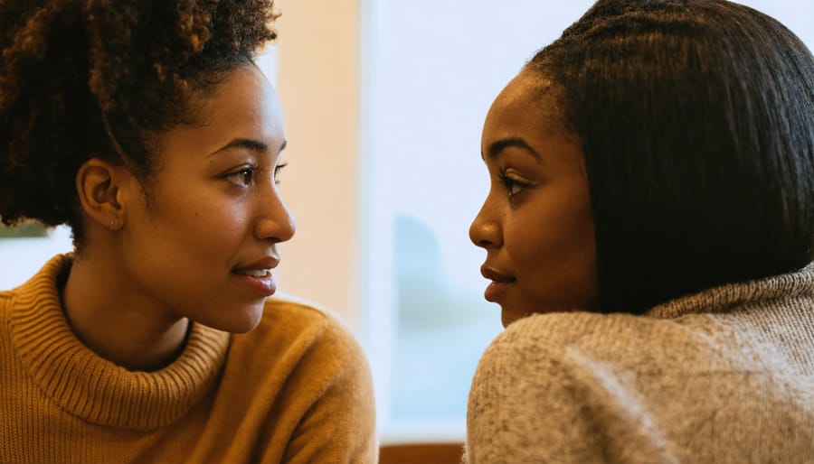 Two individuals engaged in respectful dialogue demonstrating active listening and understanding