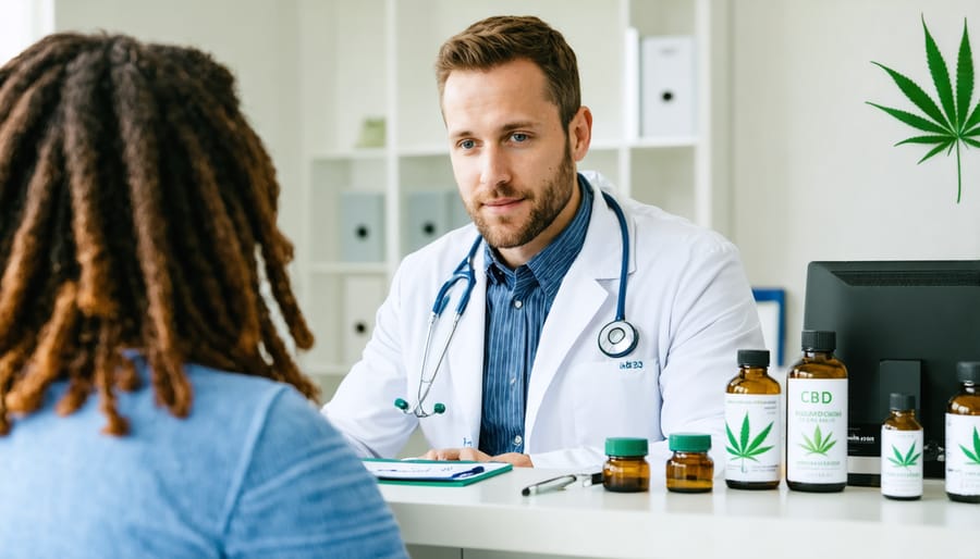 Christian healthcare provider discussing CBD products with patient