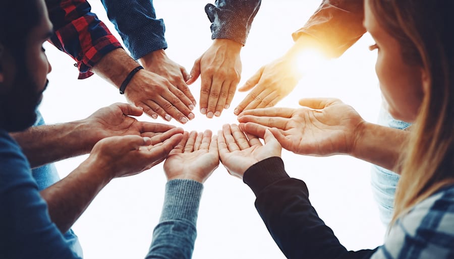 Christian fellowship group engaged in communal prayer