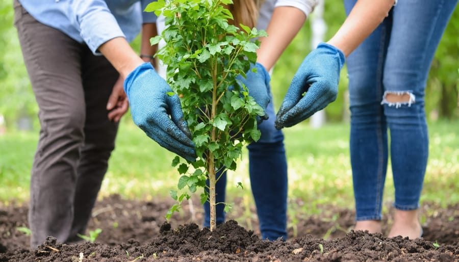 Church congregation working together to plant trees in their community