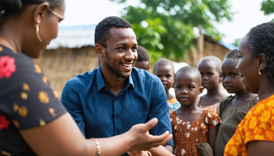 Missionary participating in a traditional cultural activity with local community members