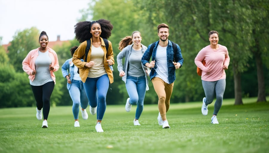 Community members exercising together in a park setting