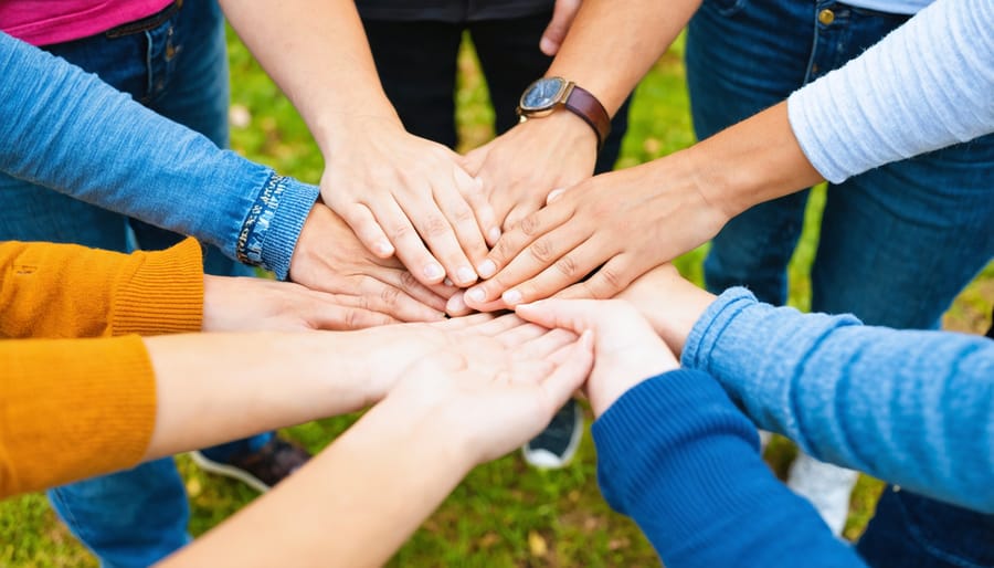 Diverse group of people praying together in a circle