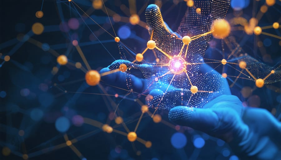 Abstract network visualization showing connection between faith and mental health concepts