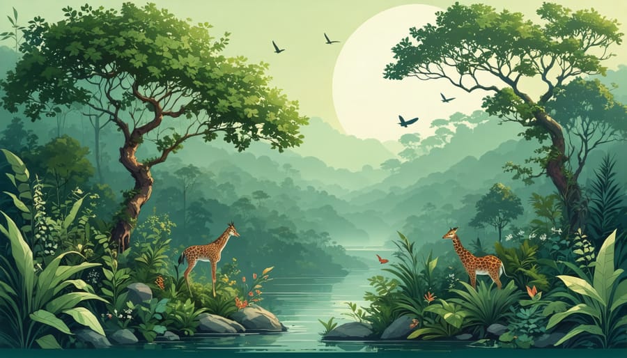 Artistic representation of the Garden of Eden showing harmony between nature and creation