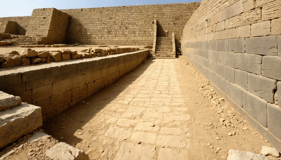 Excavated ruins of Jericho's ancient city walls showing evidence of collapse