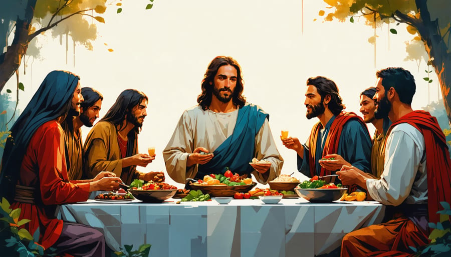 Painting of Jesus dining with tax collectors, sinners, and social outcasts