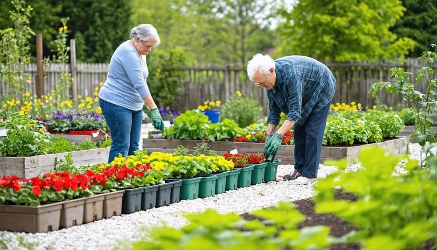 Diverse group of people tending to a church community garden