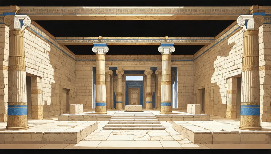 Artistic rendering of Solomon's Temple interior displaying ornate decorations, golden cherubim, and architectural details