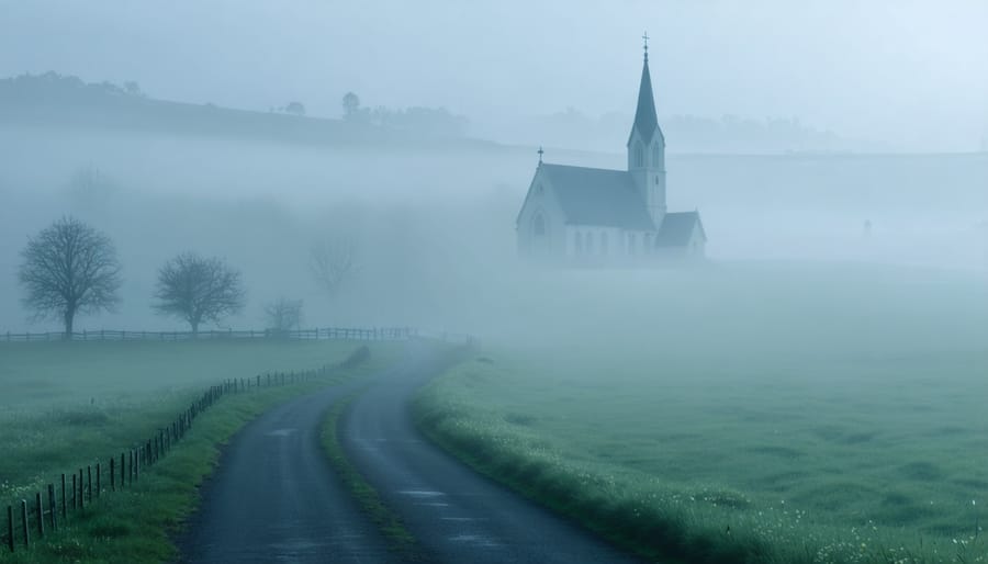 Spiritual journey symbolized by a winding path leading to a sacred destination