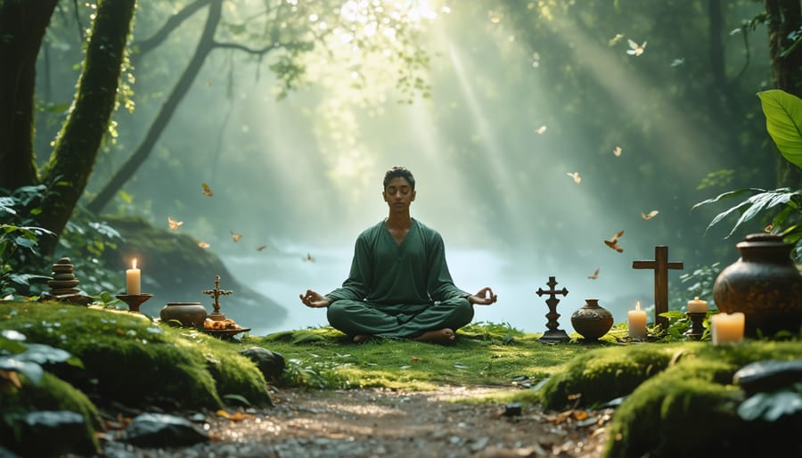 Individual in peaceful meditation showing spiritual connection during recovery