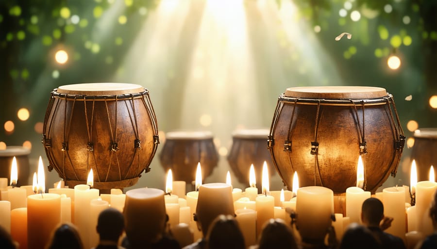 Diverse congregation during worship with musicians playing both traditional Yoruba and contemporary instruments